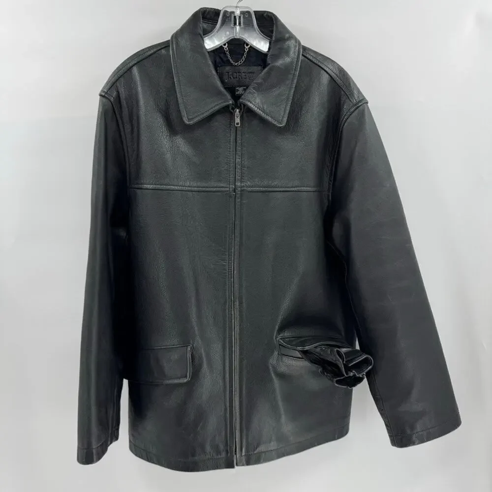 VTG J. Crew Leather Jacket Mens Sz M Black Full Zip Gloves Diamond Lined Heavy
